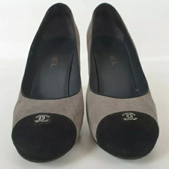 AUTHENTIC CHANEL CAP TOE GRAY BLACK SUEDE PUMPS - Picture 8 of 8